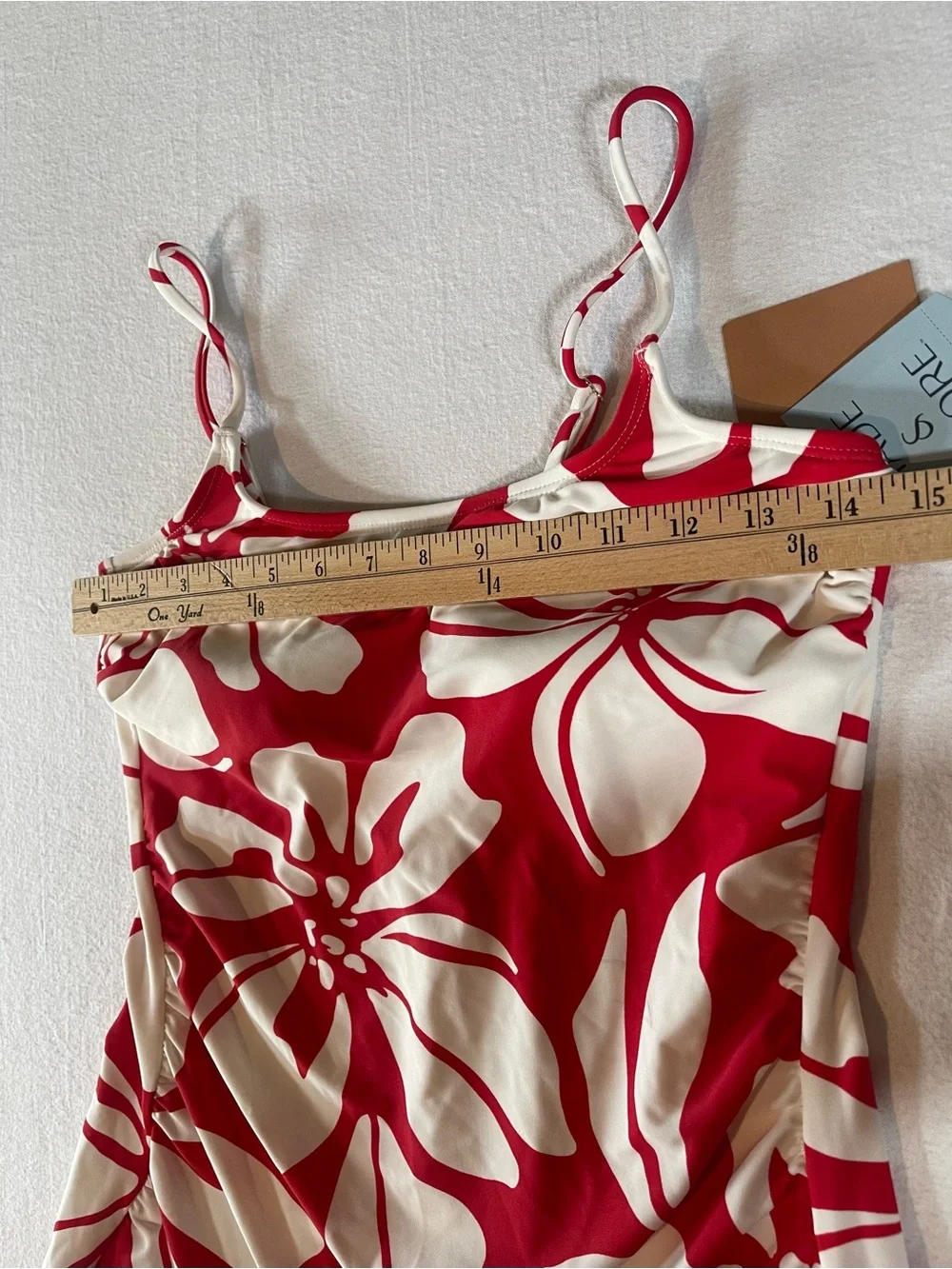 Shade & Shore Tankini Red and White Floral with Adjustable Spaghetti Straps NWT